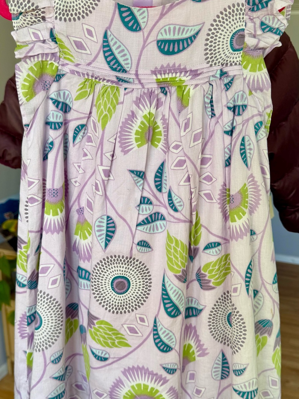 Lilac Floral Sunburst Dress with Teal & Lime Accents